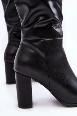 Clearance Boto Kozaki Damskie Do Kolana Na Słupku Czarne Fiminna