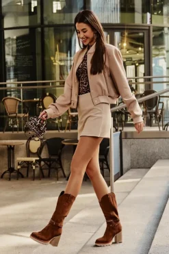 Damskie Boto Kozaki Damskie Do Połowy Łydki Na Słupku Ocieplane Camel Ivanelis