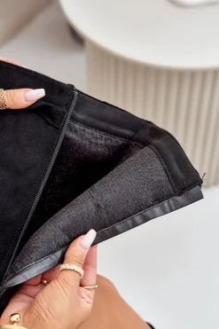 Damskie Boto Kozaki Damskie Eko Zamszowe Z Wywiniętą Cholewką Na Słupku Czarne Bralise