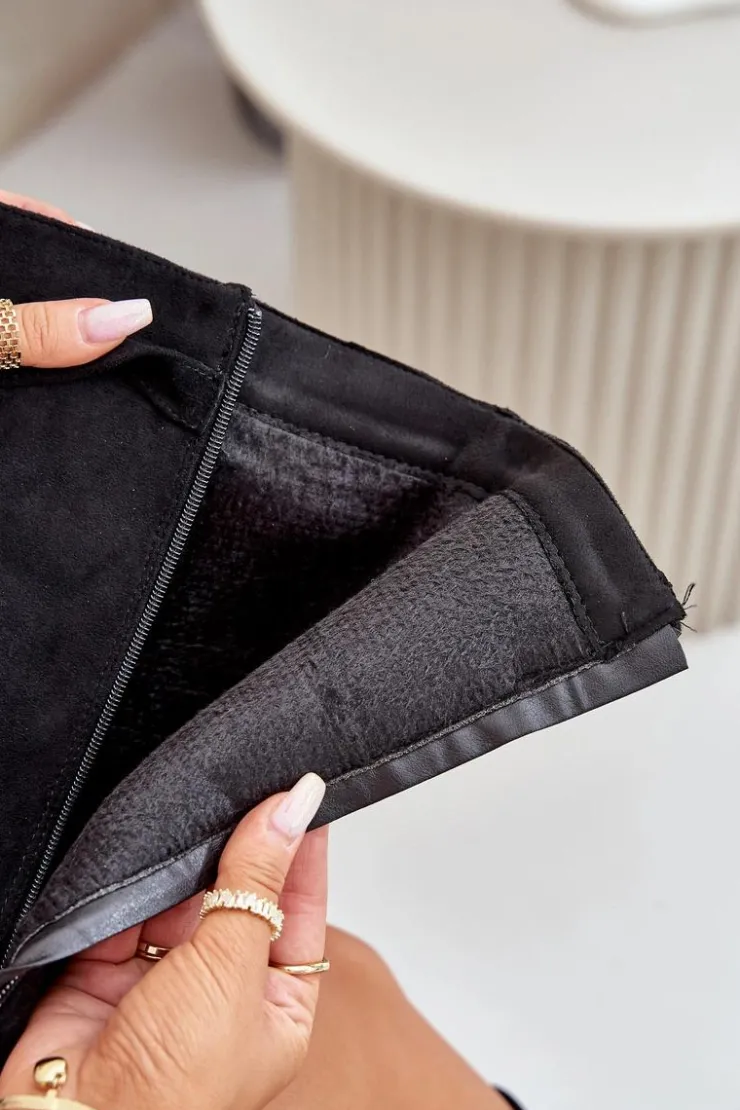 Damskie Boto Kozaki Damskie Eko Zamszowe Z Wywiniętą Cholewką Na Słupku Czarne Bralise