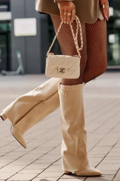 Boto Kozaki Ocieplane|Kozaki Na Słupku*Kozaki Damskie Eko Zamszowe Z Wywiniętą Cholewką Na Słupku Beżowe Bralise