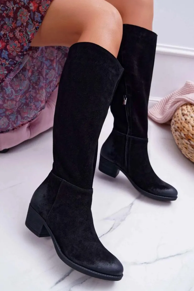 Damskie Laura Messi Kozaki Damskie 2071 Skóra Zamsz Czarne This Love