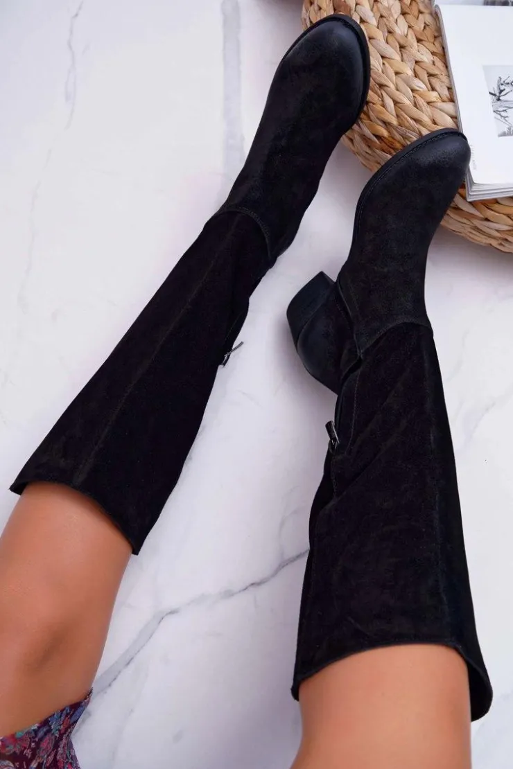 Damskie Laura Messi Kozaki Damskie 2071 Skóra Zamsz Czarne This Love