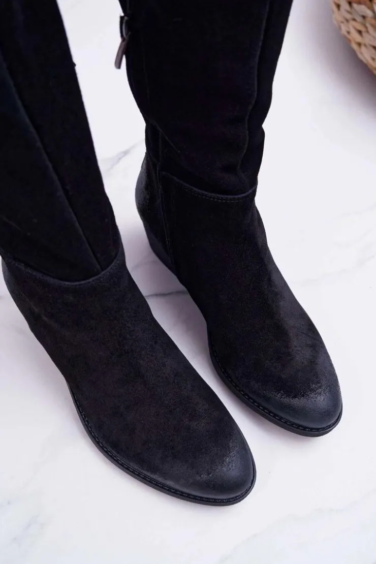 Damskie Laura Messi Kozaki Damskie 2071 Skóra Zamsz Czarne This Love