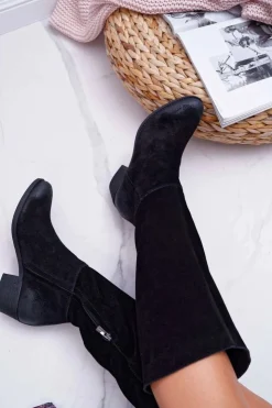 Damskie Laura Messi Kozaki Damskie 2071 Skóra Zamsz Czarne This Love