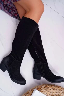 Damskie Laura Messi Kozaki Damskie 2071 Skóra Zamsz Czarne This Love