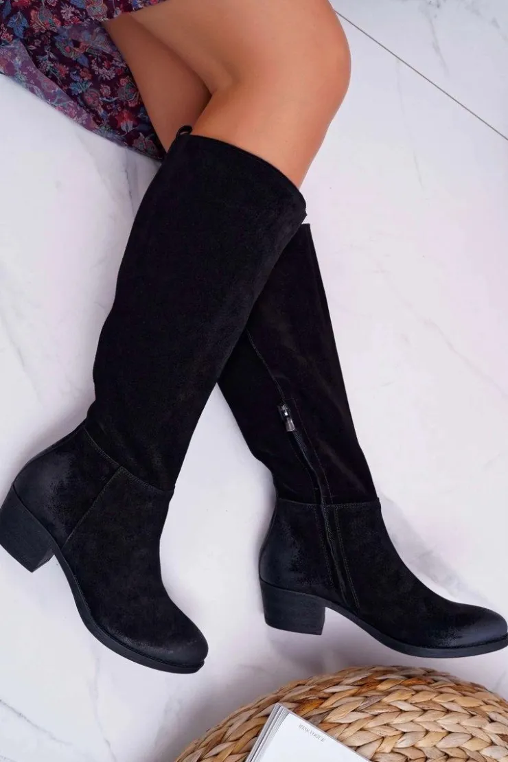 Damskie Laura Messi Kozaki Damskie 2071 Skóra Zamsz Czarne This Love