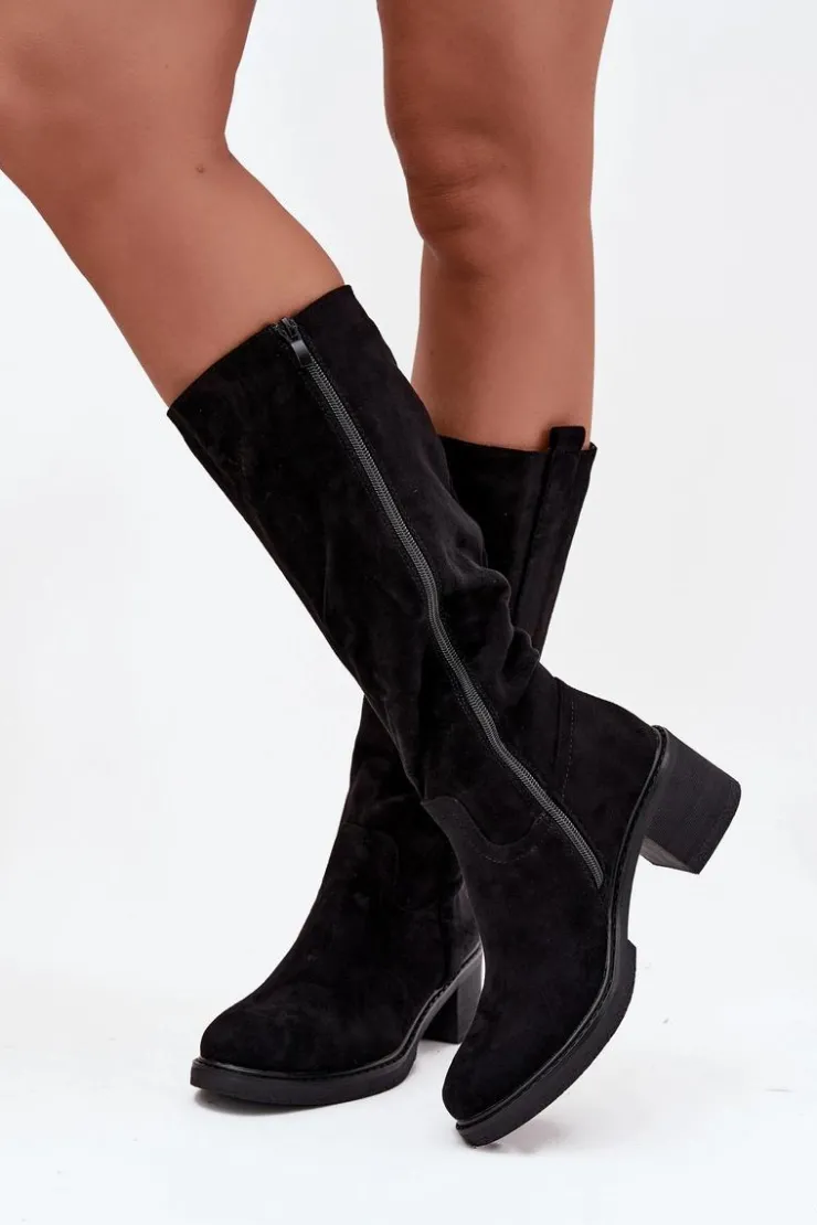 Boto Kozaki Ocieplane|Kozaki Przed Kolano*Kozaki Damskie Na Klocku Eko Zamszowe Czarne Darisse