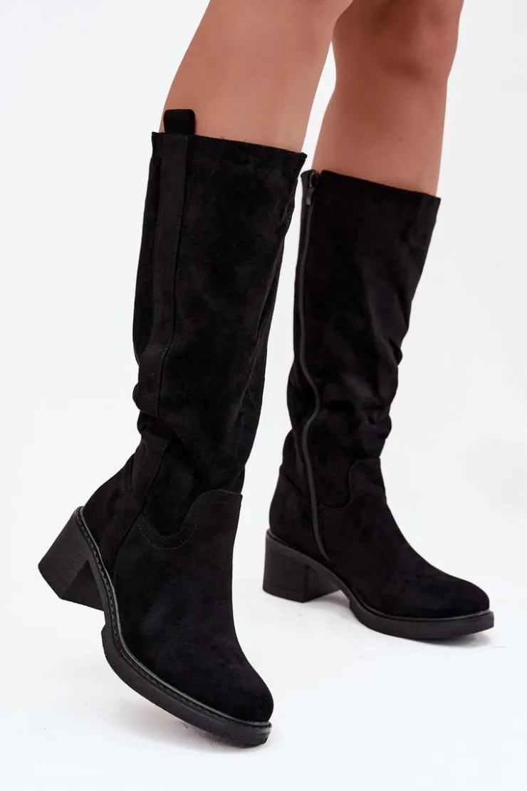 Boto Kozaki Ocieplane|Kozaki Przed Kolano*Kozaki Damskie Na Klocku Eko Zamszowe Czarne Darisse