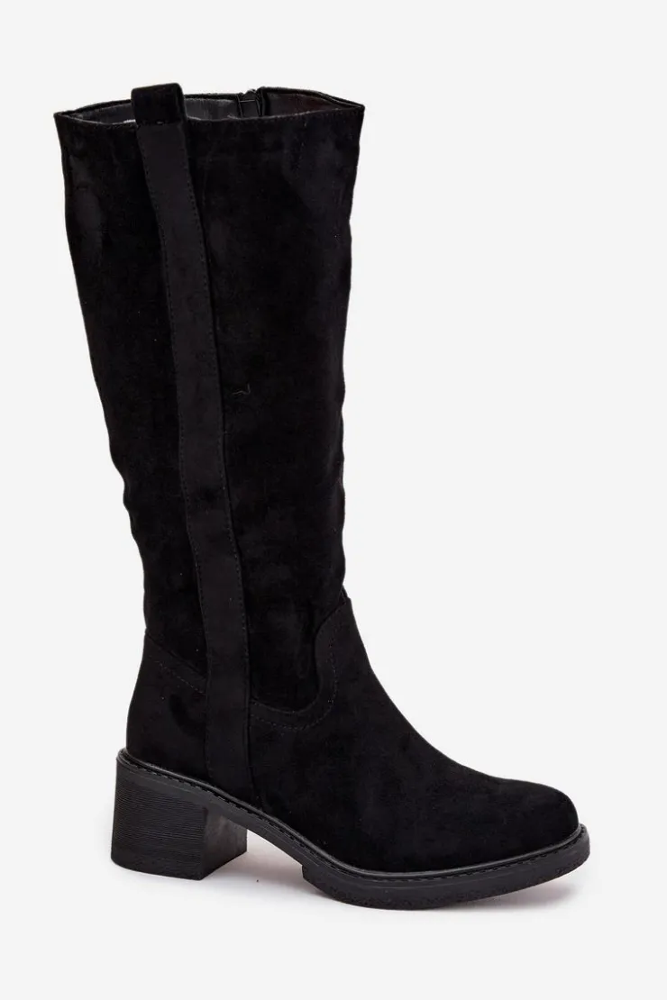 Boto Kozaki Ocieplane|Kozaki Przed Kolano*Kozaki Damskie Na Klocku Eko Zamszowe Czarne Darisse