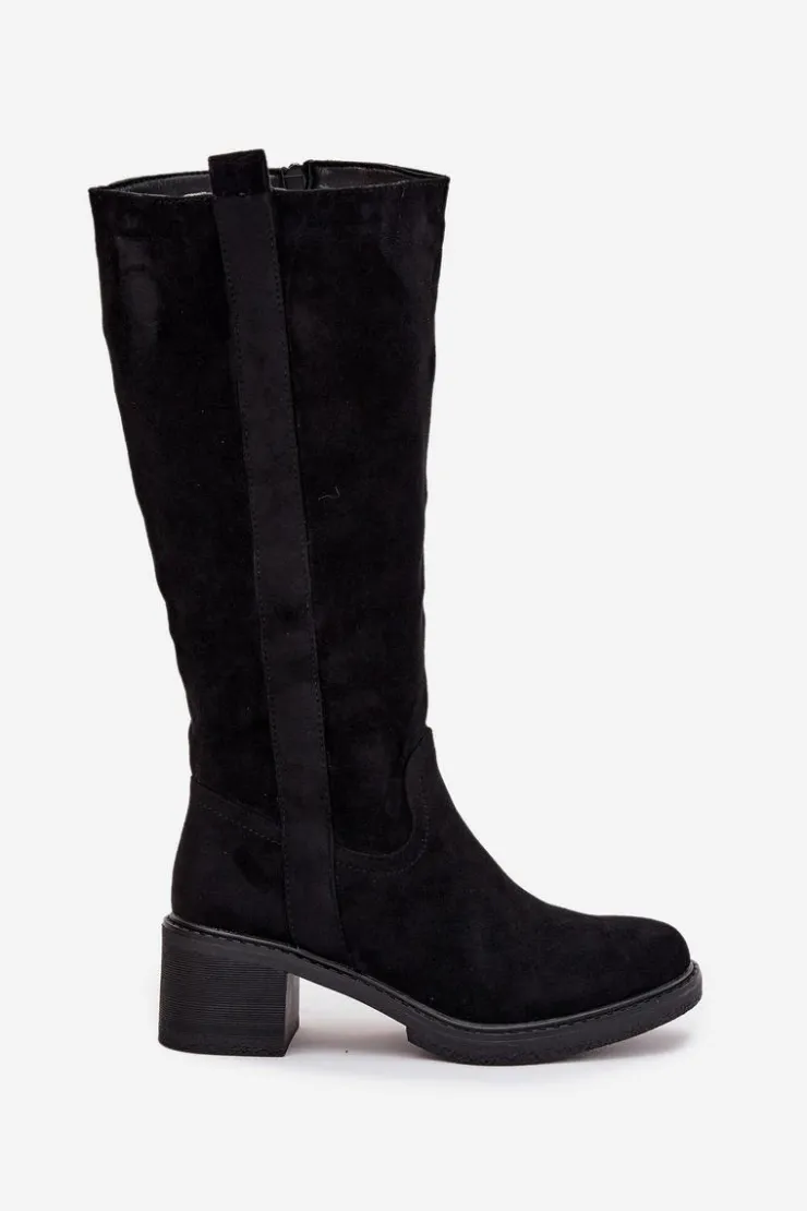 Boto Kozaki Ocieplane|Kozaki Przed Kolano*Kozaki Damskie Na Klocku Eko Zamszowe Czarne Darisse