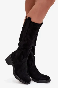 Boto Kozaki Ocieplane|Kozaki Przed Kolano*Kozaki Damskie Na Klocku Eko Zamszowe Czarne Darisse