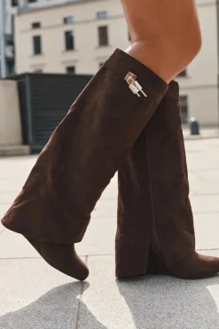 Boto Kozaki Ocieplane|Kozaki Na Koturnie*Kozaki Damskie Na Koturnie Z Paskiem I Srebrnym Detalem Czekoladowe Korivelle