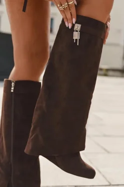 Boto Kozaki Ocieplane|Kozaki Na Koturnie*Kozaki Damskie Na Koturnie Z Paskiem I Srebrnym Detalem Czekoladowe Korivelle