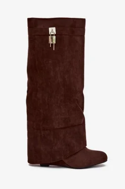 Boto Kozaki Ocieplane|Kozaki Na Koturnie*Kozaki Damskie Na Koturnie Z Paskiem I Srebrnym Detalem Czekoladowe Korivelle