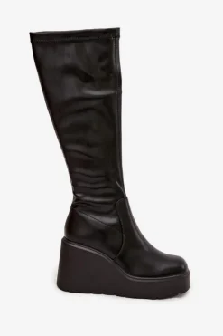 Clearance Boto Kozaki Damskie Na Koturnie Czarne Terisse