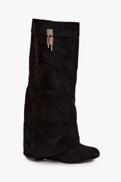 Boto Kozaki Ocieplane|Kozaki Na Koturnie*Kozaki Damskie Na Koturnie Z Paskiem I Srebrnym Detalem Czarne Korivelle
