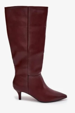Boto Kozaki Ocieplane|Kozaki Na Szpilce*Kozaki Damskie Na Niskiej Szpilce Ocieplane Z Eko Skóry Bordowe Marcellia