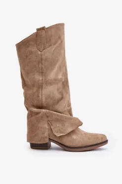 Boto Kozaki Przed Kolano|Kozaki Na Obcasie*Kozaki Damskie Na Niskim Obcasie Z Wywiniętą Cholewką Beżowe Stinova