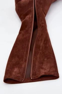 Clearance Buty Sergio Leone Kozaki Damskie Na Niskim Obcasie Eko Zamszowe Sergio Leone KZ212 Brązowe