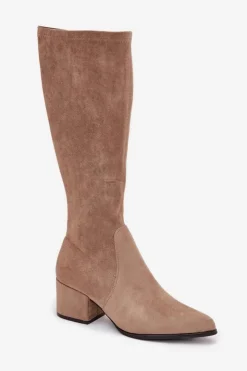 Buty Sergio Leone Kozaki Ocieplane|Kozaki Przed Kolano*Kozaki Damskie Na Niskim Obcasie Eko Zamszowe Sergio Leone KZ212 Beżowe