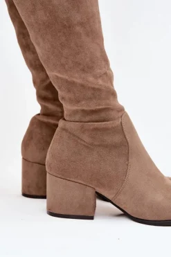 Buty Sergio Leone Kozaki Ocieplane|Kozaki Przed Kolano*Kozaki Damskie Na Niskim Obcasie Eko Zamszowe Sergio Leone KZ212 Beżowe