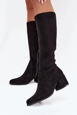 Damskie Buty Sergio Leone Kozaki Damskie Na Niskim Obcasie Eko Zamszowe Sergio Leone KZ212 Czarne