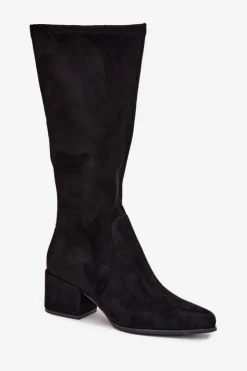 Damskie Buty Sergio Leone Kozaki Damskie Na Niskim Obcasie Eko Zamszowe Sergio Leone KZ212 Czarne