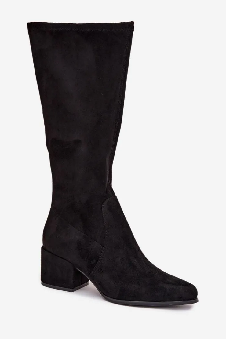 Damskie Buty Sergio Leone Kozaki Damskie Na Niskim Obcasie Eko Zamszowe Sergio Leone KZ212 Czarne