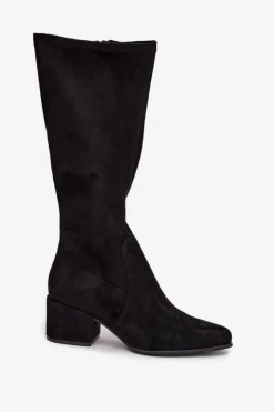 Damskie Buty Sergio Leone Kozaki Damskie Na Niskim Obcasie Eko Zamszowe Sergio Leone KZ212 Czarne