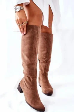 Damskie Buty damskie Vinceza Kozaki Damskie Na Obcasie Zamszowe Beżowe Bolea