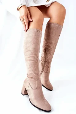 Buty damskie Vinceza Kozaki Wiosenne|Kozaki Na Obcasie*Kozaki Damskie Na Obcasie Zamszowe Beżowe Newferry