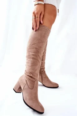 Buty damskie Vinceza Kozaki Wiosenne|Kozaki Na Obcasie*Kozaki Damskie Na Obcasie Zamszowe Beżowe Newferry