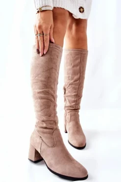 Buty damskie Vinceza Kozaki Wiosenne|Kozaki Na Obcasie*Kozaki Damskie Na Obcasie Zamszowe Beżowe Newferry