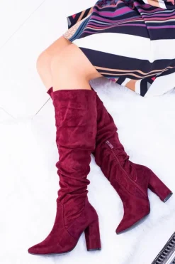 Boto Kozaki Na Obcasie|Kozaki Zamszowe*Kozaki Damskie Na Obcasie W Szpic Zamszowe Bordowe Nightcall