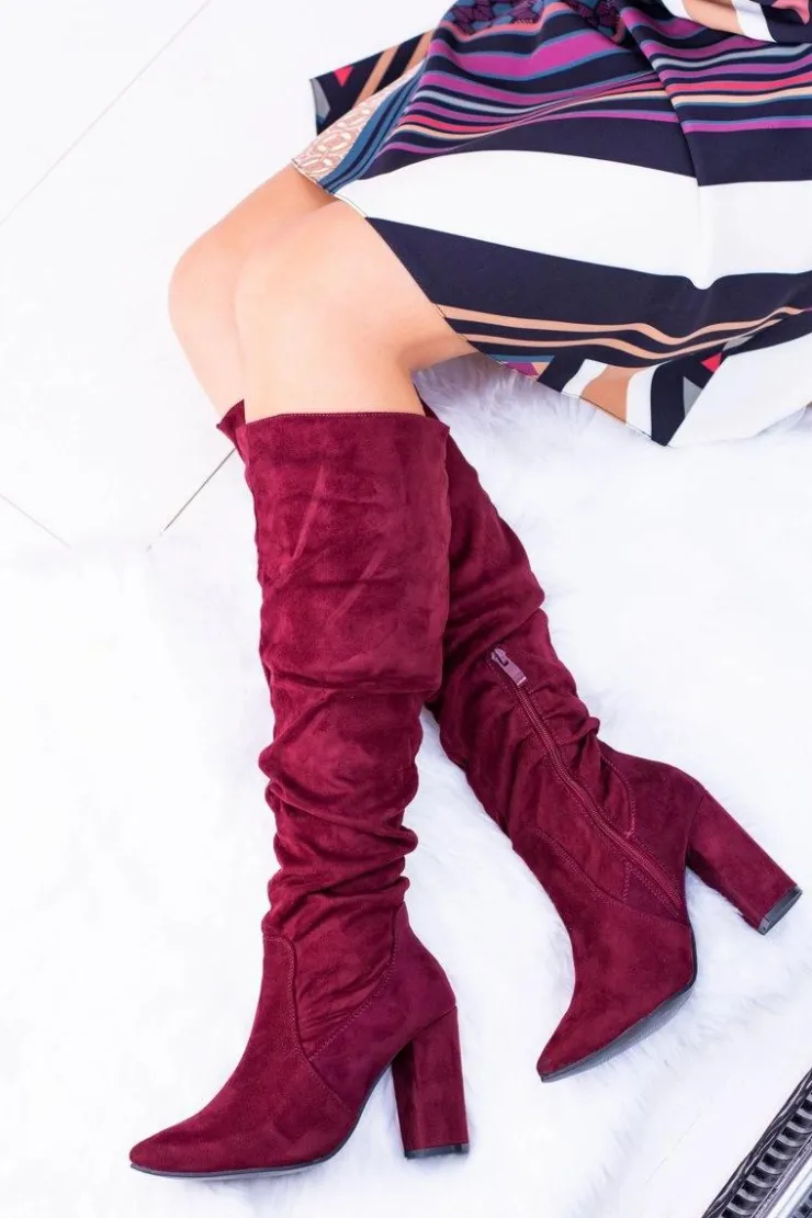 Boto Kozaki Na Obcasie|Kozaki Zamszowe*Kozaki Damskie Na Obcasie W Szpic Zamszowe Bordowe Nightcall