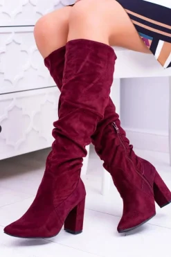 Boto Kozaki Na Obcasie|Kozaki Zamszowe*Kozaki Damskie Na Obcasie W Szpic Zamszowe Bordowe Nightcall