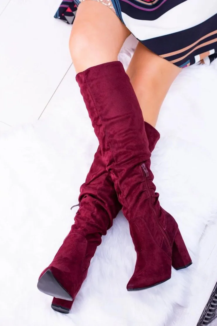 Boto Kozaki Na Obcasie|Kozaki Zamszowe*Kozaki Damskie Na Obcasie W Szpic Zamszowe Bordowe Nightcall