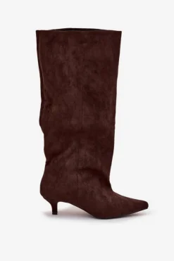 Damskie Boto Kozaki Damskie Na Obcasie Z Eko Zamszu Czekoladowe Pheona