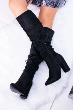 Sale Boto Kozaki Damskie Na Obcasie W Szpic Zamszowe Czarne Nightcall