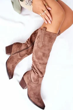 Online Buty damskie Vinceza Kozaki Damskie Na Obcasie Zamszowe Beżowe Sillogue