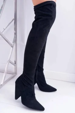 Damskie Boto Kozaki Damskie Na Obcasie Lu Boo Zamszowe Czarne