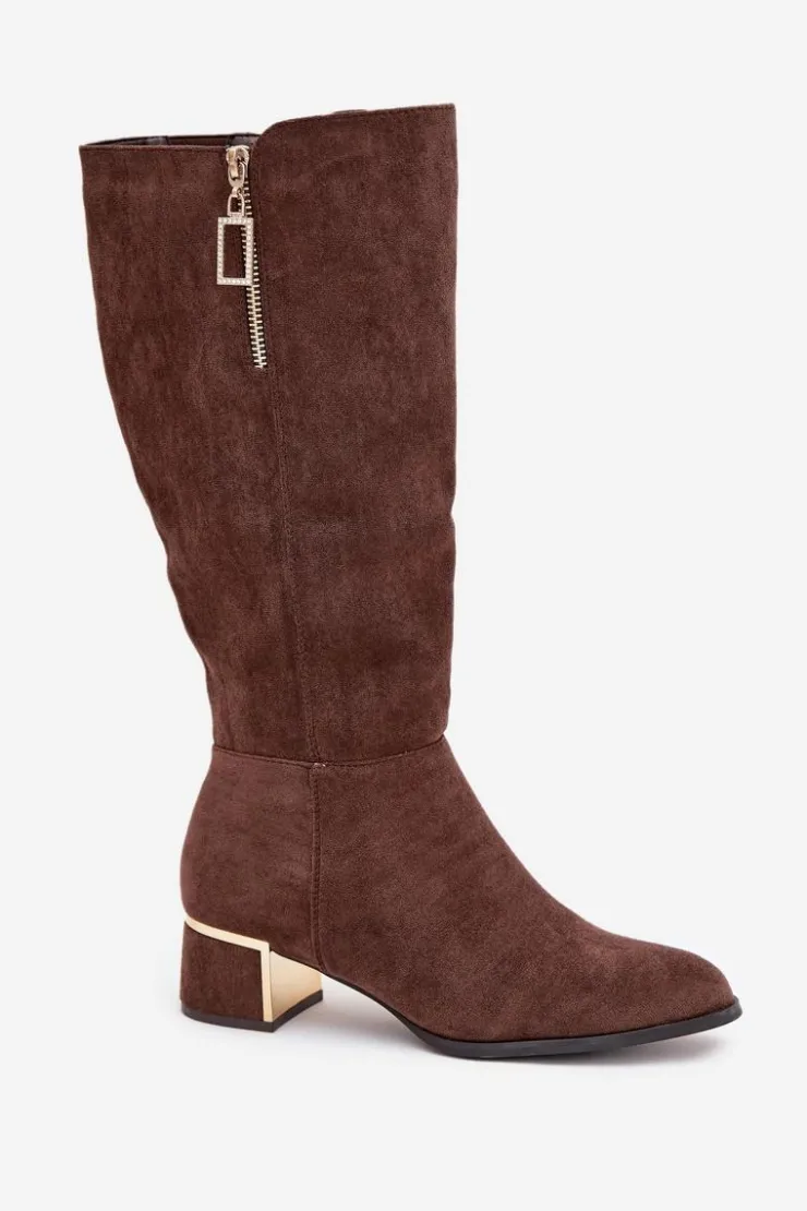 Sale Boto Kozaki Damskie Na Obcasie Z Eko Zamszu Brązowe Lyvienne