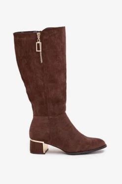 Sale Boto Kozaki Damskie Na Obcasie Z Eko Zamszu Brązowe Lyvienne