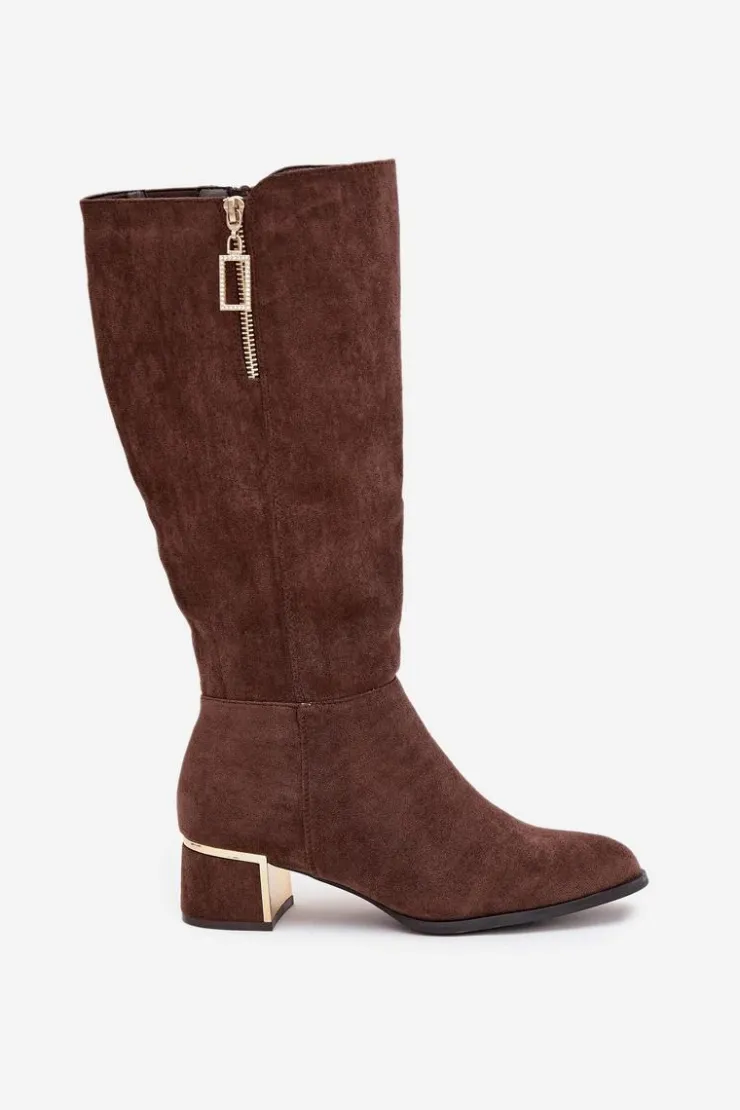 Sale Boto Kozaki Damskie Na Obcasie Z Eko Zamszu Brązowe Lyvienne