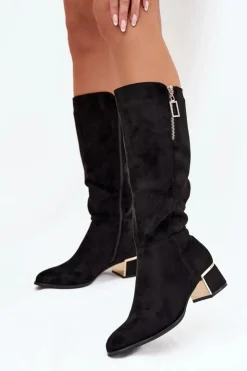 Boto Kozaki Ocieplane|Kozaki Przed Kolano*Kozaki Damskie Na Obcasie Z Eko Zamszu Czarne Lyvienne Czarny