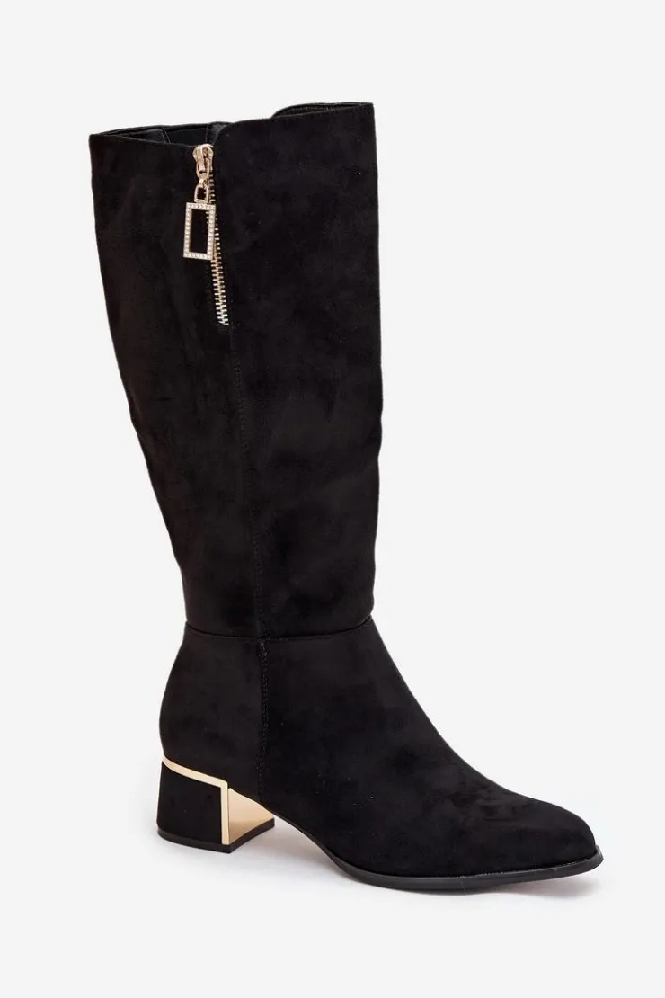 Boto Kozaki Ocieplane|Kozaki Przed Kolano*Kozaki Damskie Na Obcasie Z Eko Zamszu Czarne Lyvienne Czarny