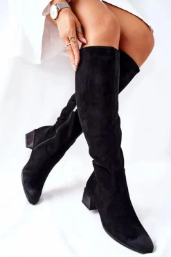 Outlet Buty damskie Vinceza Kozaki Damskie Na Obcasie Zamszowe Czarne Bolea