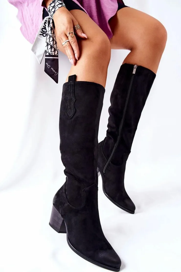 Damskie Buty damskie Vinceza Kozaki Damskie Na Obcasie Zamszowe Czarne Sillogue