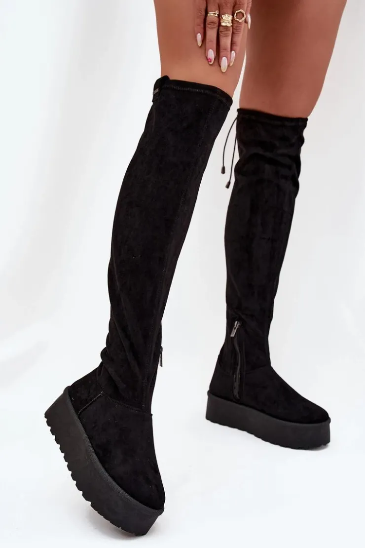 Big Star Shoes Kozaki Ocieplane|Muszkieterki*Kozaki Damskie Na Platformie Za Kolano Big Star SS274264 Czarne